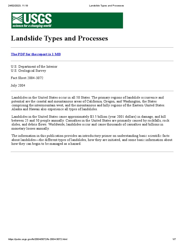 Landslide Types And Processes Download Free Pdf Landslide Flood