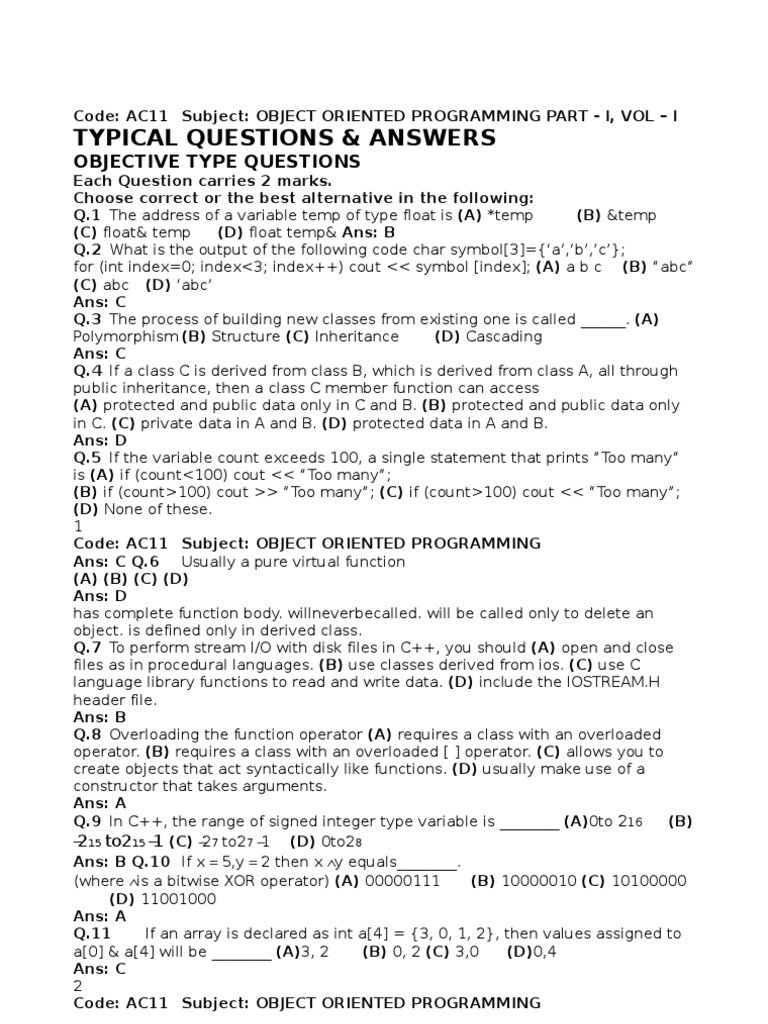 Object-Oriented Programming Q&A Guide | PDF | C (Programming Language ...