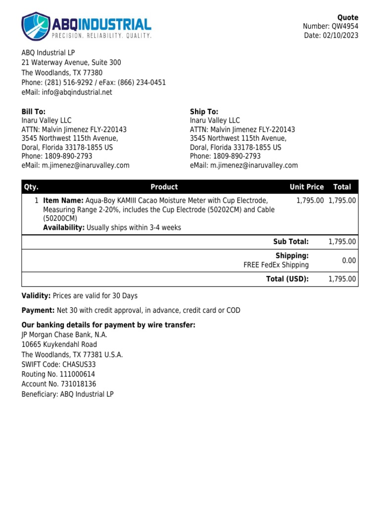 Abqindustrial Quote qw4954 | PDF