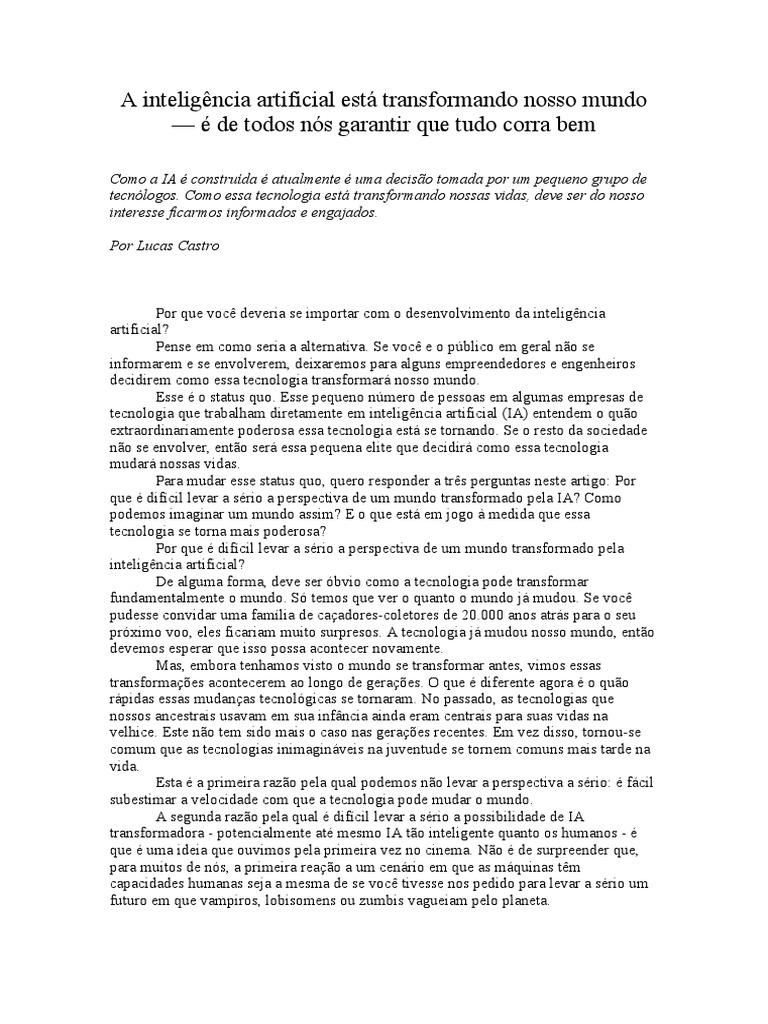 A Inteligência Artificial Está Transformando Nosso Mundo | PDF