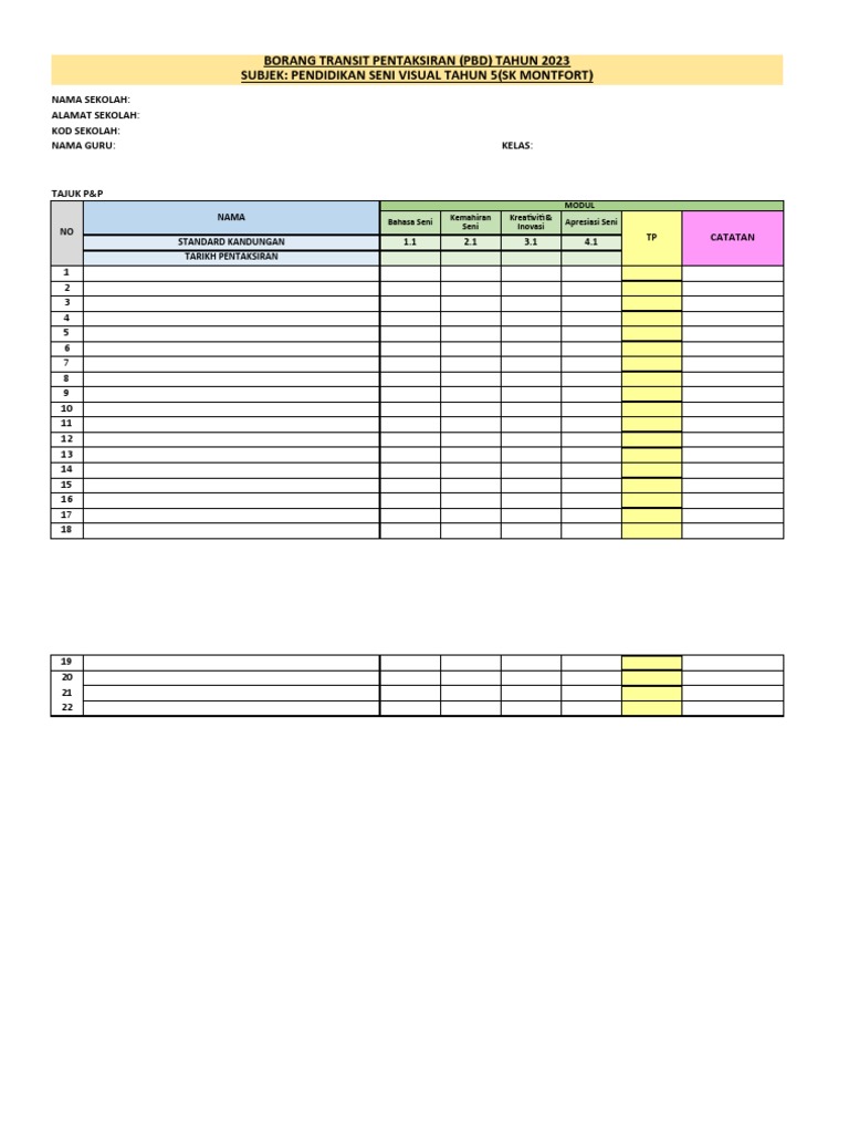 Rekod Transit PBD PSV THN 5 (Version 2) | PDF