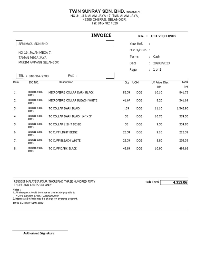 Invoice: Twin Sunray Sdn. BHD | PDF
