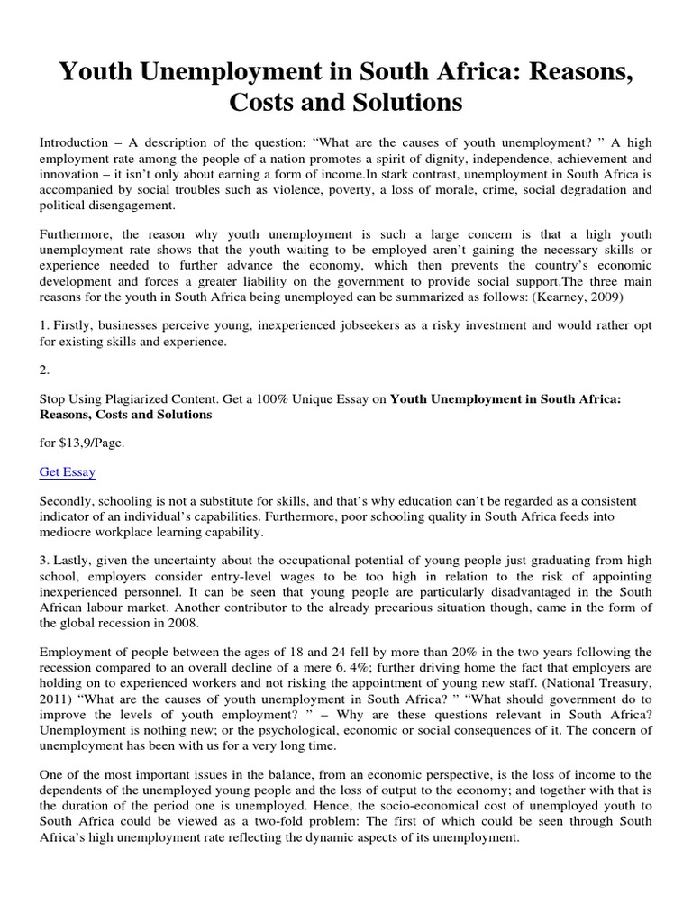 Youth Unemployment Solutions SA | PDF | Unemployment | Employment