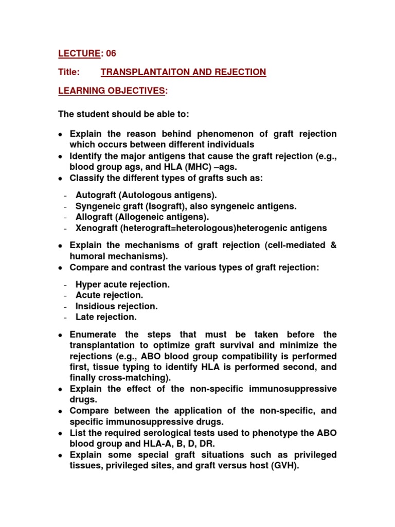Types of Grafts in Transplantation | PDF | Transplant Rejection | Major ...
