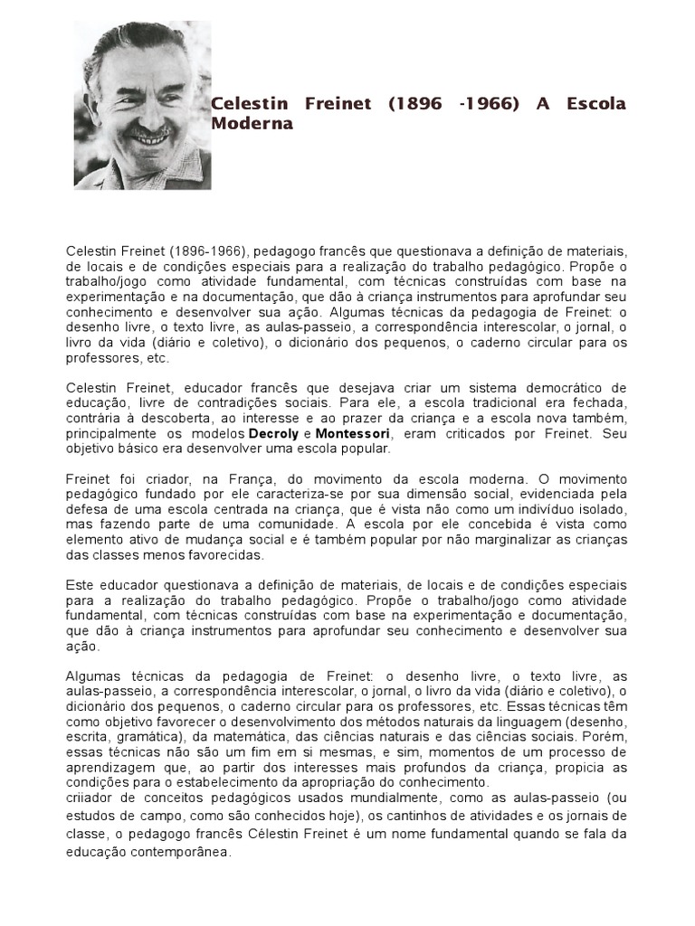Legado de Célestin Freinet na Educação | PDF | Pedagogia | Aprendizado