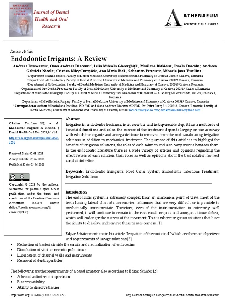 Endodontic Irrigants A Review PDF Acid Laser