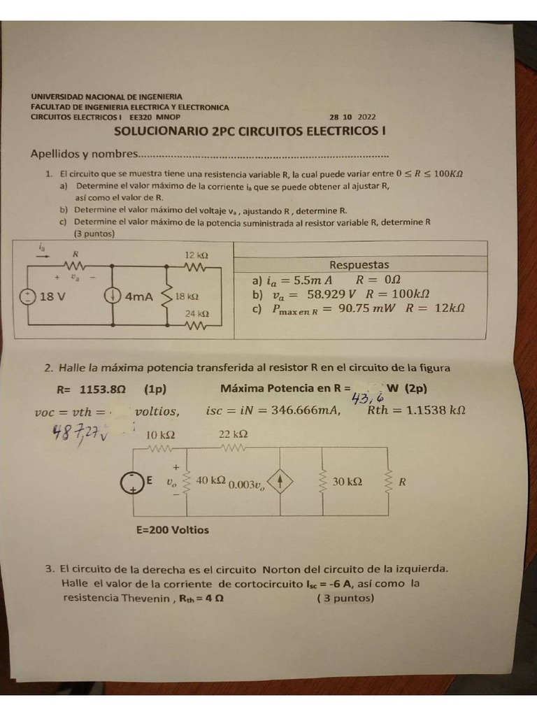 PC2 2022-2 EE320 + Respuestas | PDF