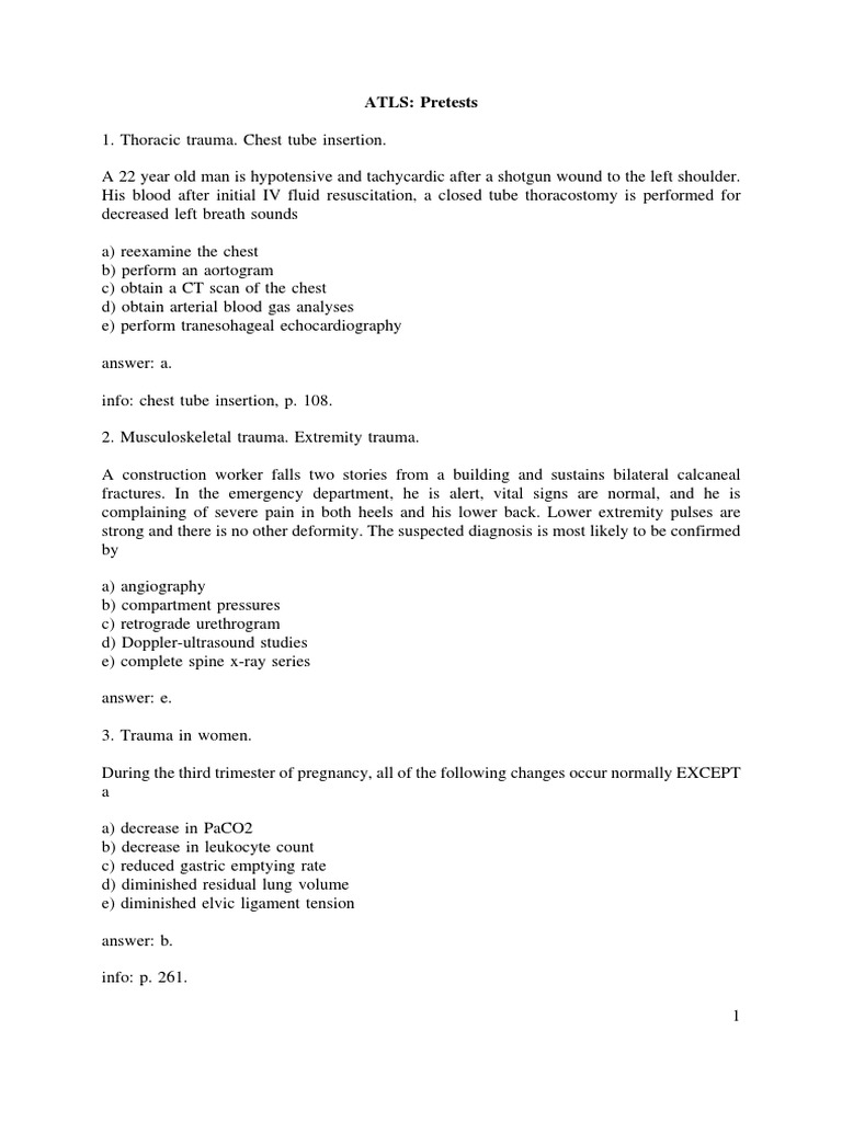 Atls Questions and Answers | PDF | Injury | Blood Pressure