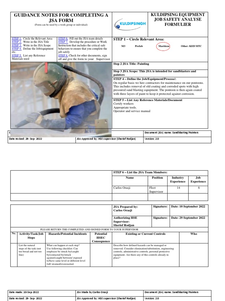 JSA Sandblasting and Coating 29 Sep 2022 PDF Personal Protective