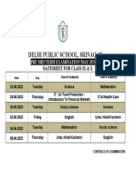 Pre Mid Examination Datesheet 2023 Classes IX X