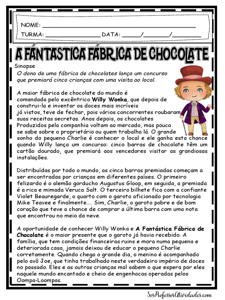 Atividades Sobre A Fant stica F brica De Chocolate PDF