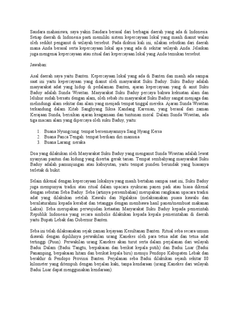 Ritual Seba Baduy: Tradisi dan Kepercayaan | PDF | Kajian Bahasa Asing