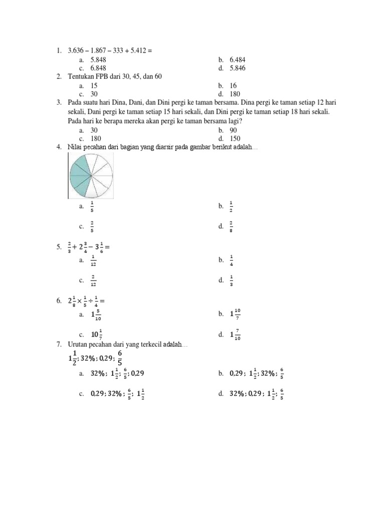 Soal Matematika Kelas 6 dan Contohnya | PDF