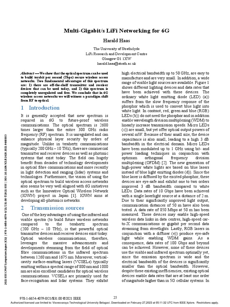 Multi-Gigabit S LiFi Networking For 6G | PDF | Light Emitting Diode | Laser