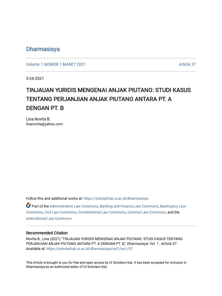 Tinjauan Yuridis Mengenai Anjak Piutang - Studi Kasus Tentang ...