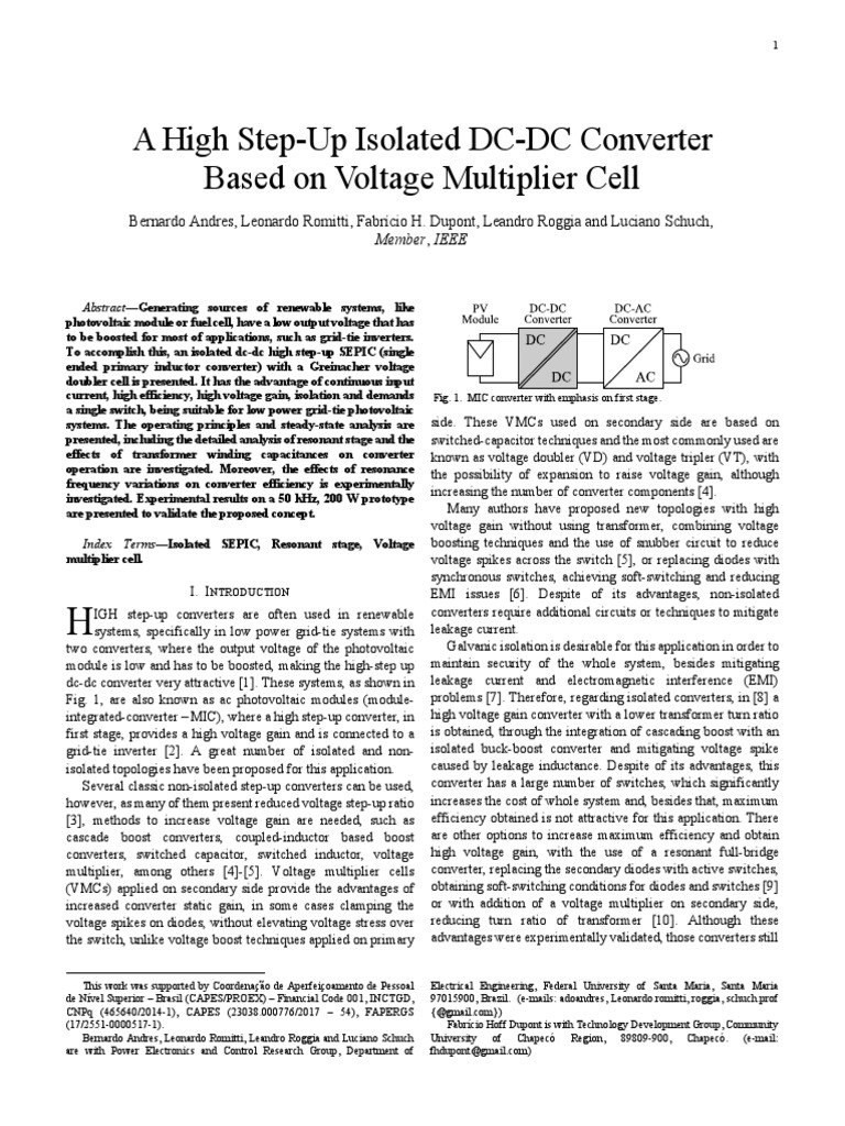 A High Step-Up Isolated DC-DC Converter Based On Voltage Multiplier ...