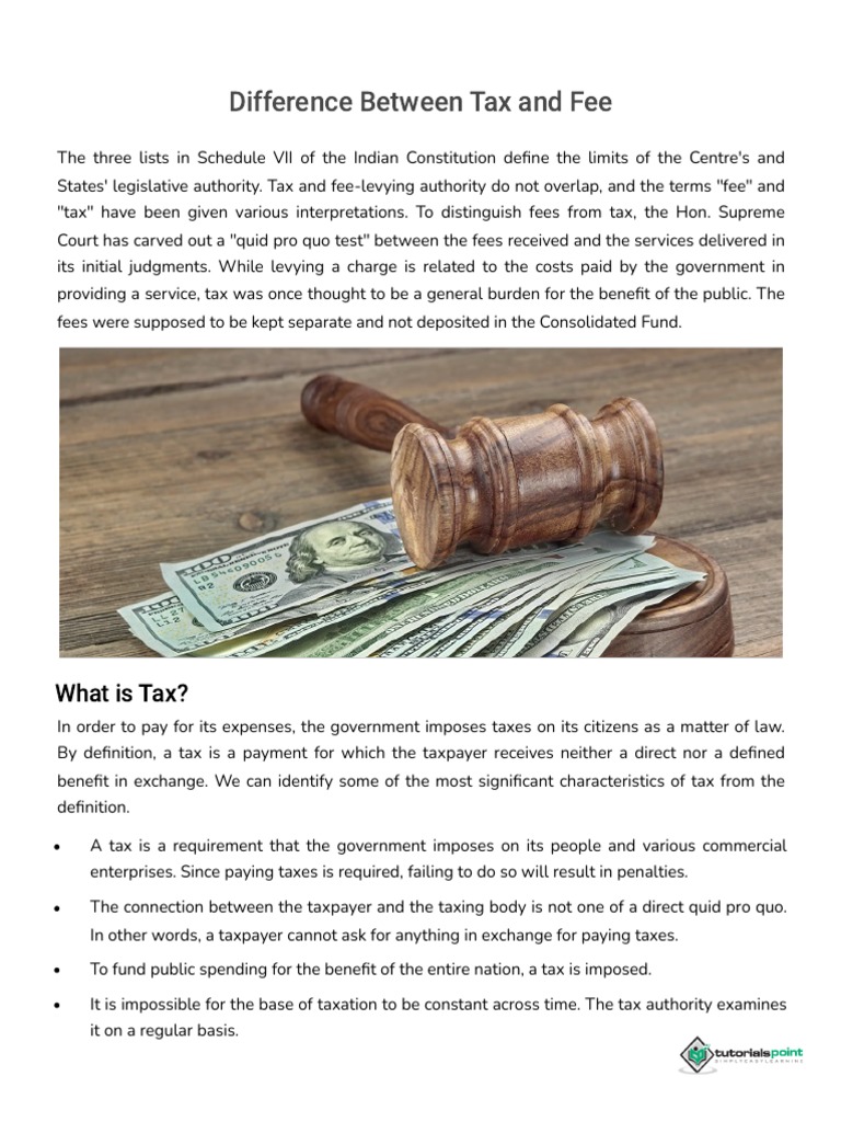 Difference Between Tax and Fee PDF Taxes Fee