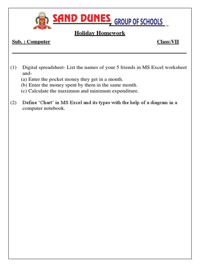 Class VII Holiday Homework Assignments | PDF