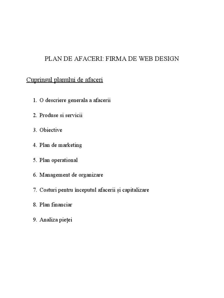 PLAN DE AFACERI Firma de Web Design | PDF