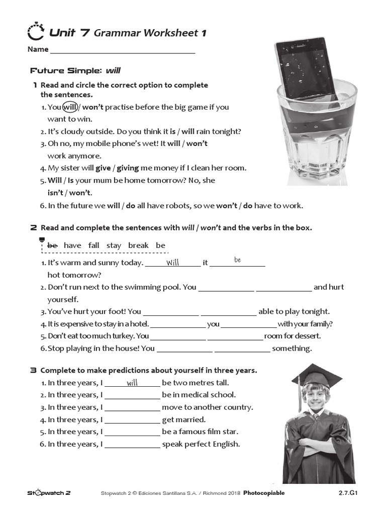 Future Simple: Will and Won't Worksheet | PDF