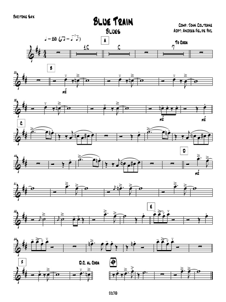 Blue Train Sketch Baritone Sax PDF