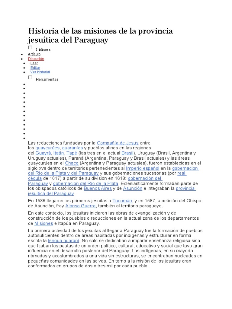 Historia de Las Misiones de La Provincia Jesuítica Del Paraguay PDF