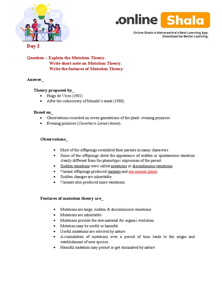 Question Explain The Mutation Theory. Write Short Note On Mutation