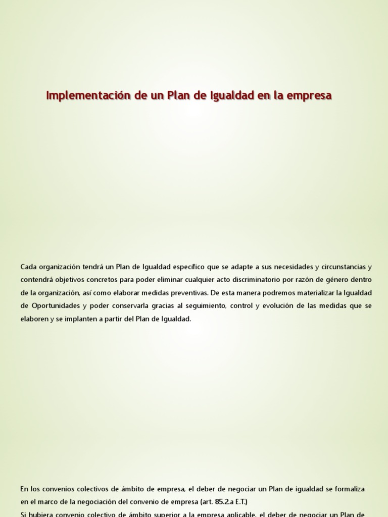 Tema 5. ImplementaciÃ N y EvaluaciÃ N Del Plan de Igualdad | PDF ...