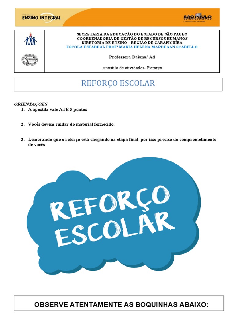 Apostila de Reforço Escolar 1º Ano | PDF