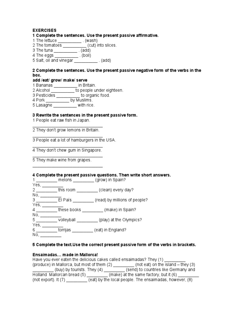 Present and Past Simple Passive Voice | PDF | Foods | Cuisine