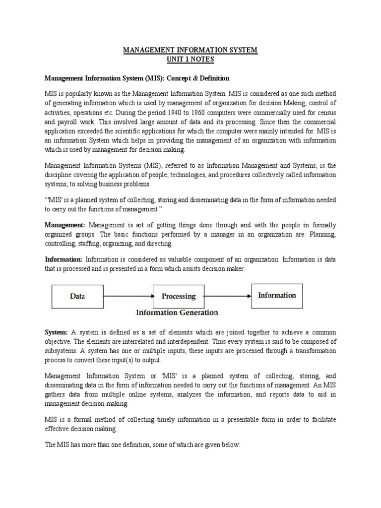 MIS Unit 1 Notes | PDF | Information | System