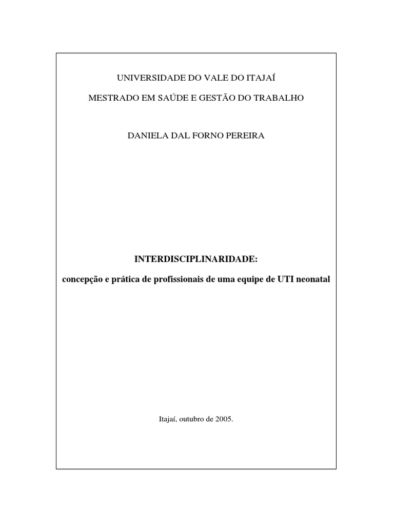 Daniela Pereira | Download grátis PDF | Interdisciplinaridade | Unidade de Tratamento Intensivo