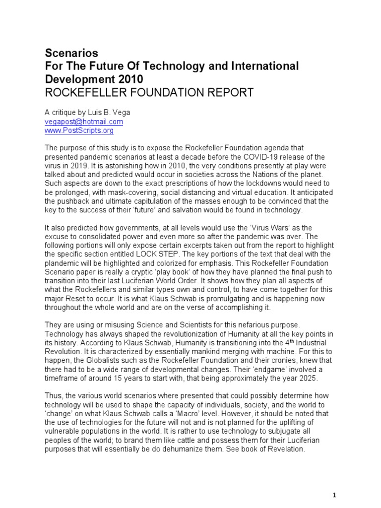 Rockefeller foundation report scenarios for the future of technology