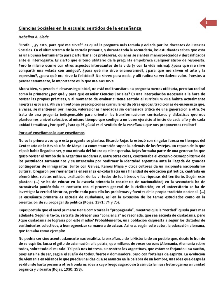 Sentidos de la enseñanza en Ciencias Sociales | PDF