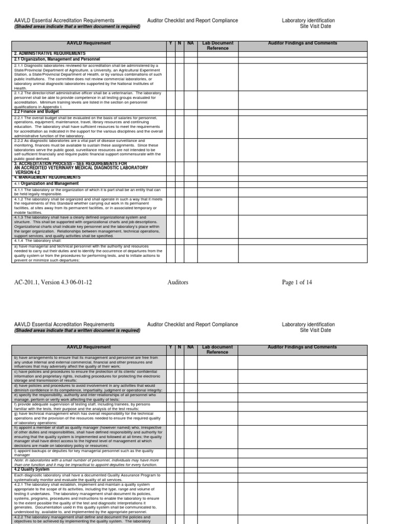 AAVLD Accreditation Auditor Checklist | PDF | Calibration | Audit