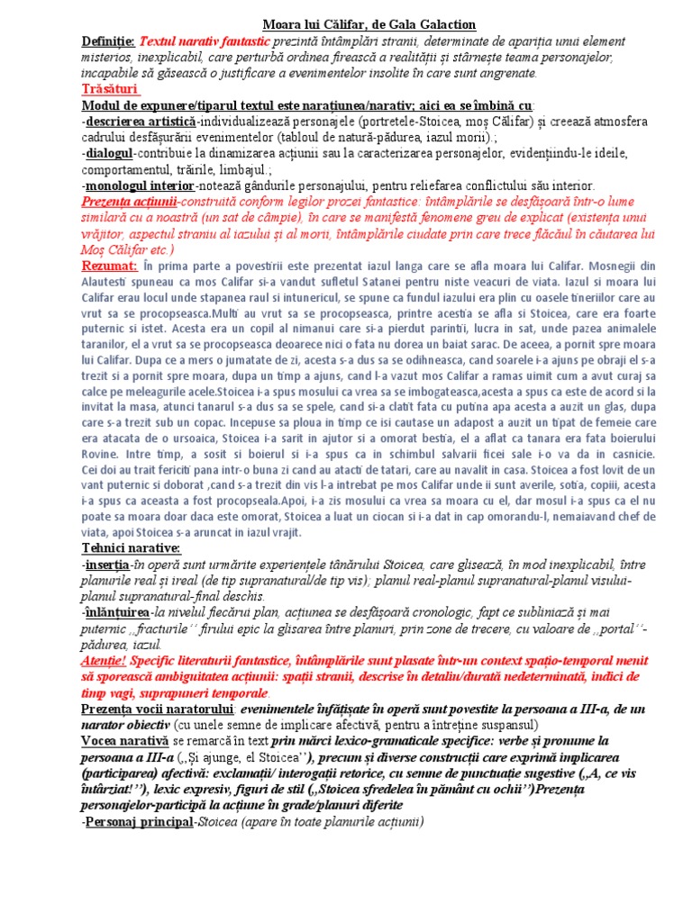 Moara Lui Călifar - Rezumat Clasa A 7 A | PDF