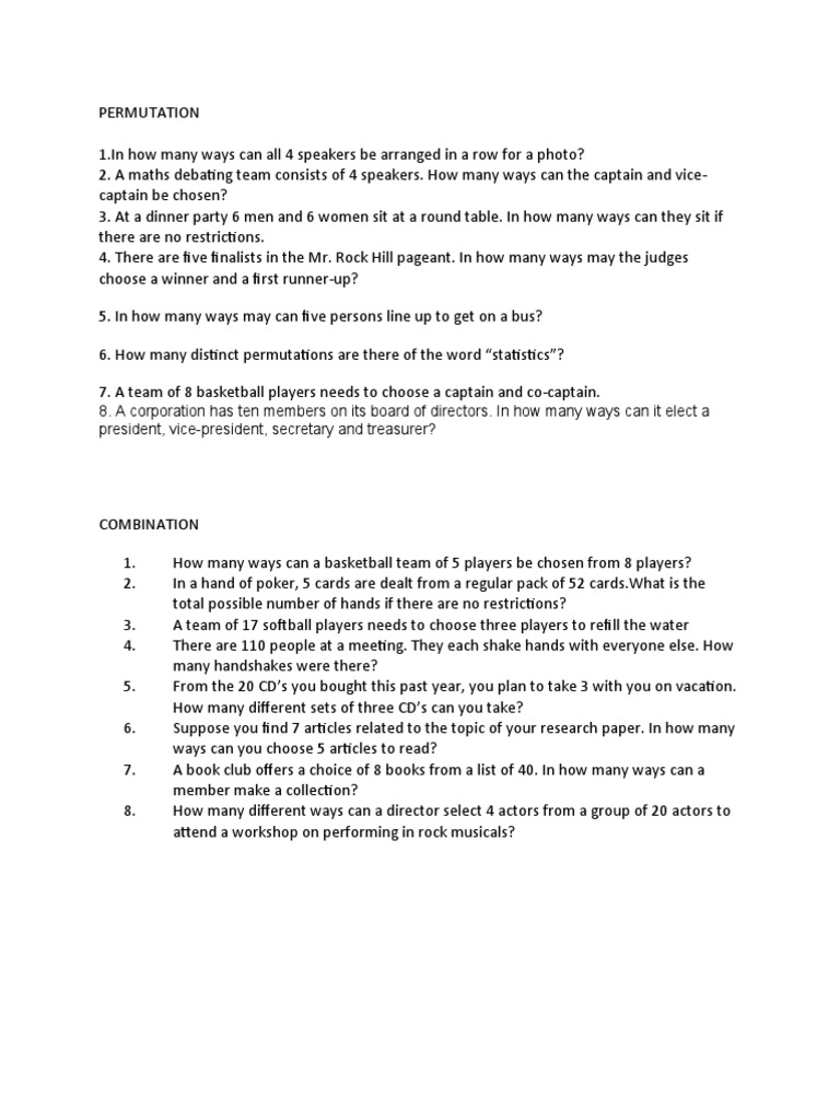 Permutation Combination Problem PDF