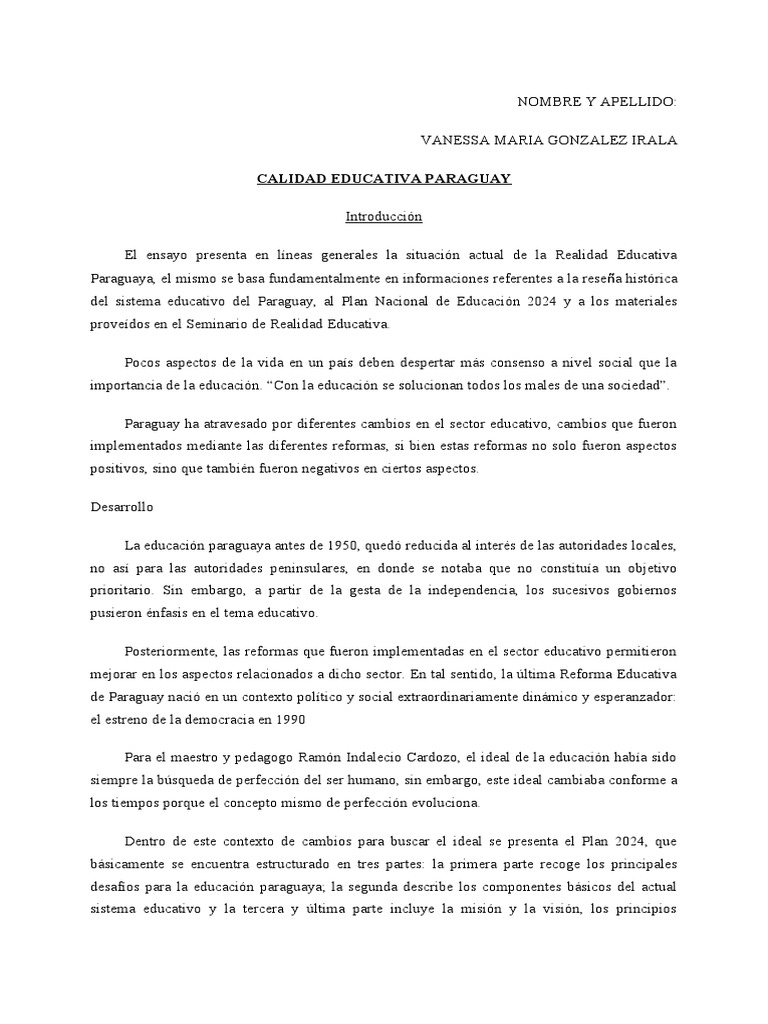 Calidad Educativa en Paraguay 2024 | PDF | Enseñando | Paraguay