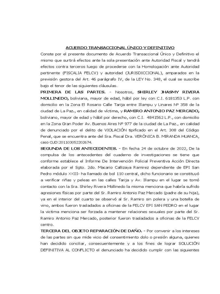 Acuerdo Transaccional por Violación | PDF | Justicia | Crimen y violencia
