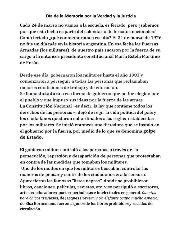 Día de La Memoria Por La Verdad y La Justicia Tercero y Cuarto | PDF ...