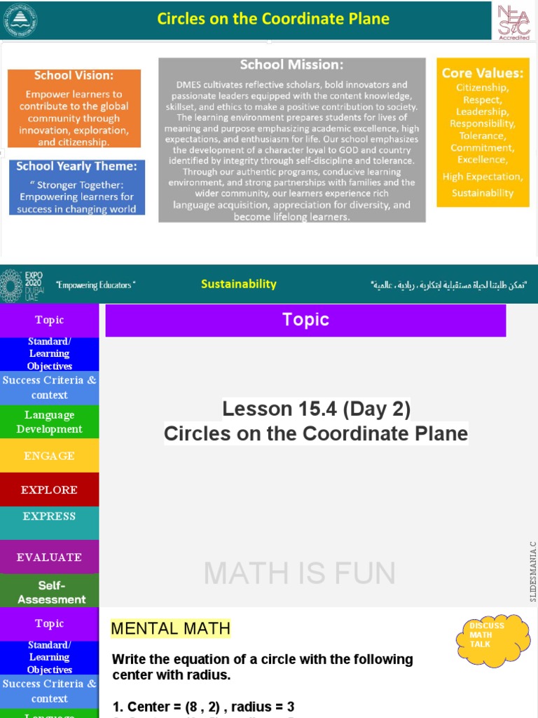 Circles On The Coordinate Plane: Math Is Fun | PDF | Circle | Equations