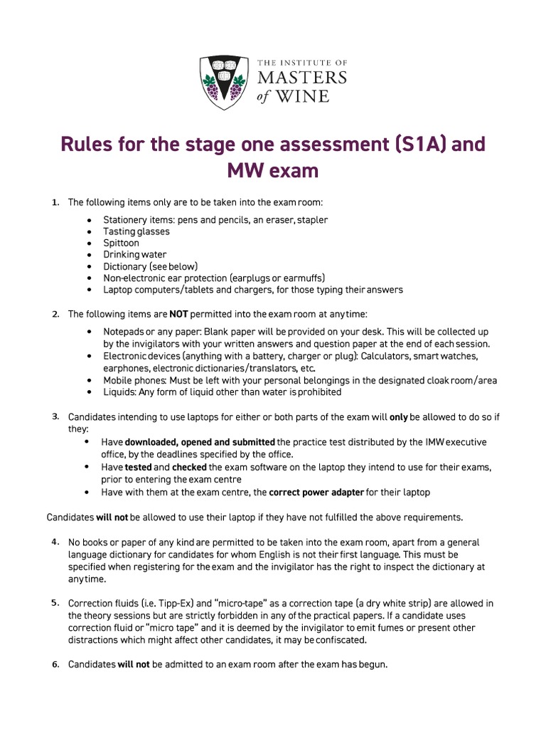IMW S1A MW Exam Rules | PDF
