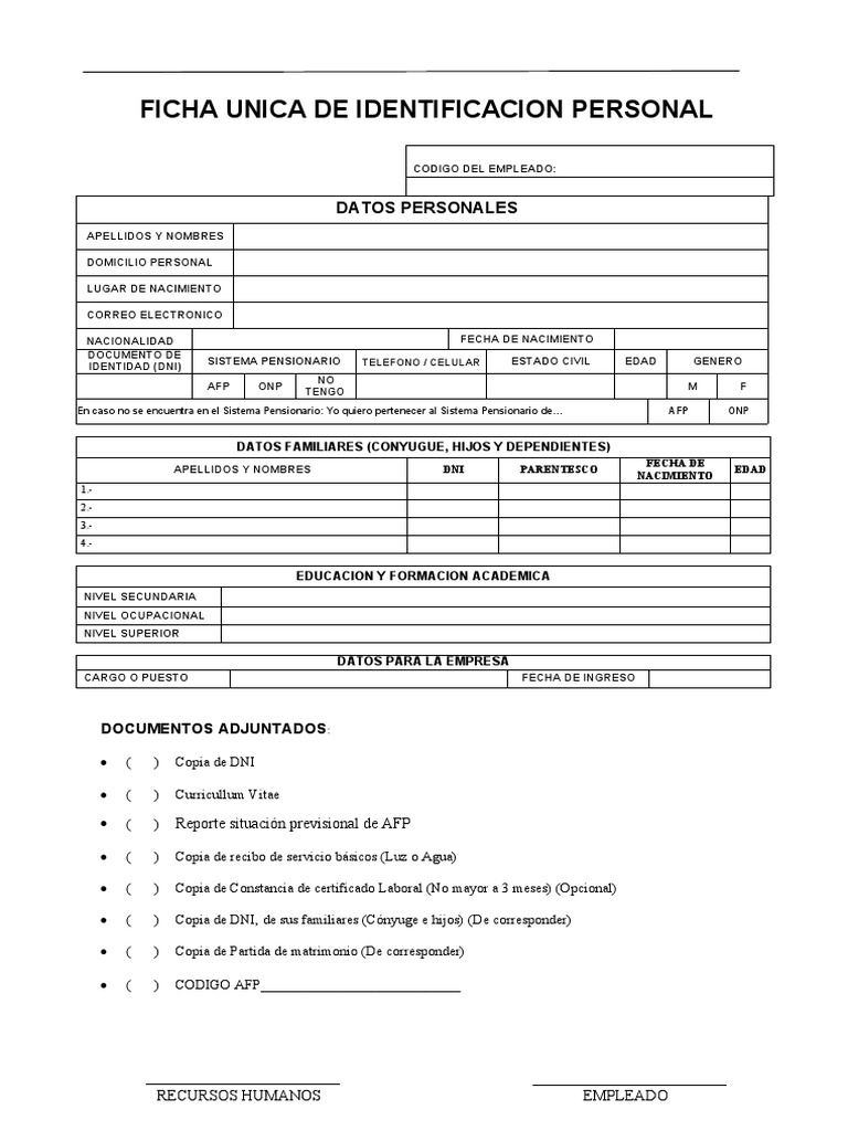 Ficha Única de Identificación Personal | PDF