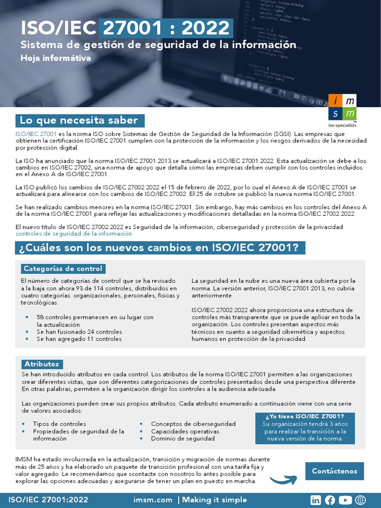 ISO/IEC 27001:2022 - Cambios y Controles | PDF | La seguridad ...