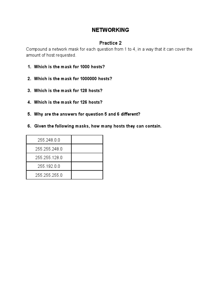 Networking Practice 2 PDF