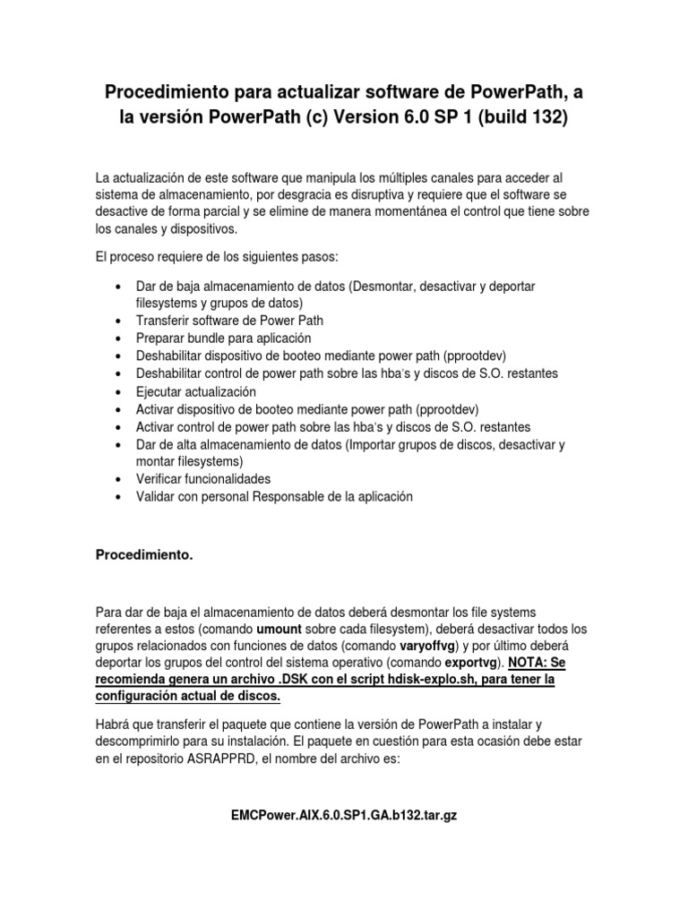 Procedimiento para Actualizar Software de PowerPath | PDF | Sistema ...