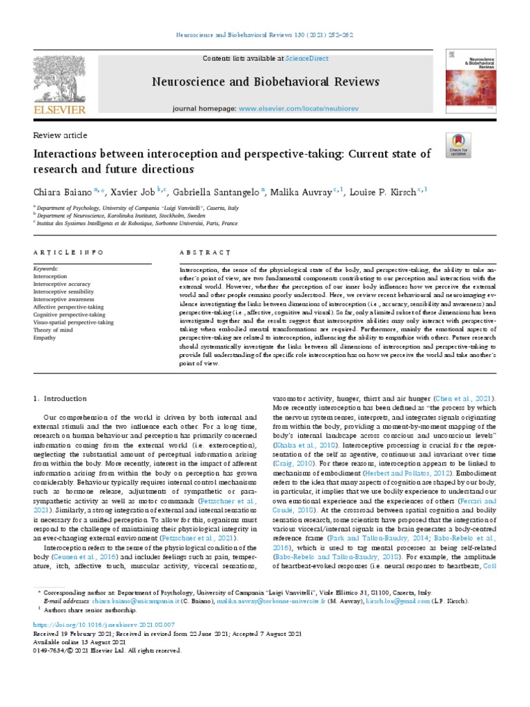 Interoception and Perspective-Taking Insights | PDF | Affect ...