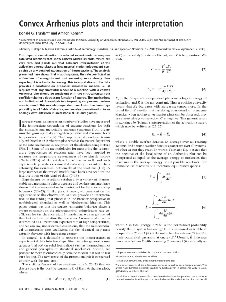 Convex Arrhenius Plots and Their Interpretation | PDF | Reaction Rate ...