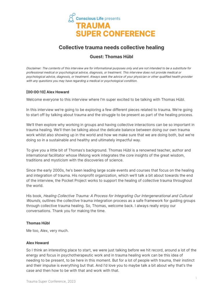 Thomas Hubl Collective Trauma Needs Collective Healing Pdf