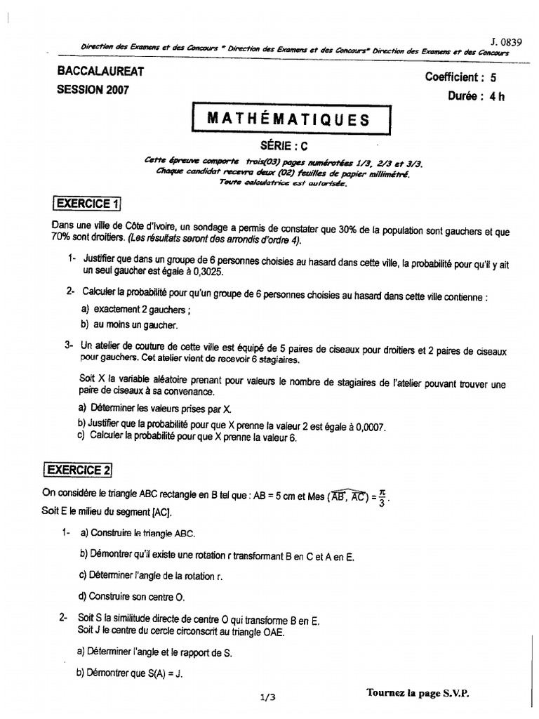 Bac C Math 2007 | PDF